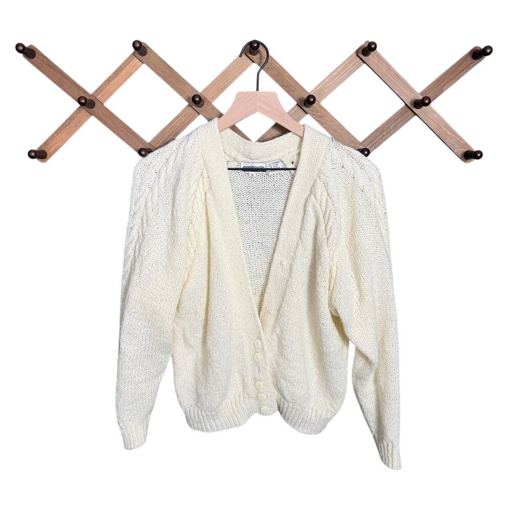 coastal grandma cream vintage cable knit cottage core sweater small relaxed